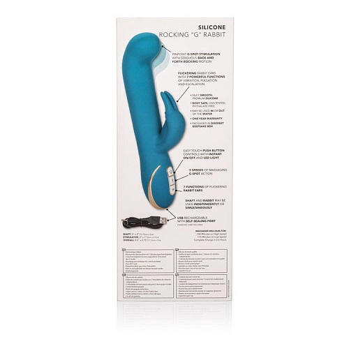 Бирюзовый вибратор с изогнутой головкой California Exotic Novelties Jack Rabbit Signature Silicone Rocking G Rabbit SE-0609-20-3 (20 см)