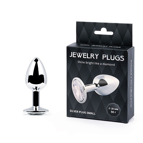 Серебристая анальная пробка с прозрачным стразом Anal Jewelry Plug SS-01 (7,2 см)