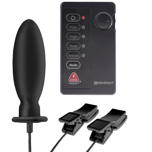 Анальный электростимулятор с зажимами на соски с пультом управления Pipedream Shock Therapy PD3724-00
