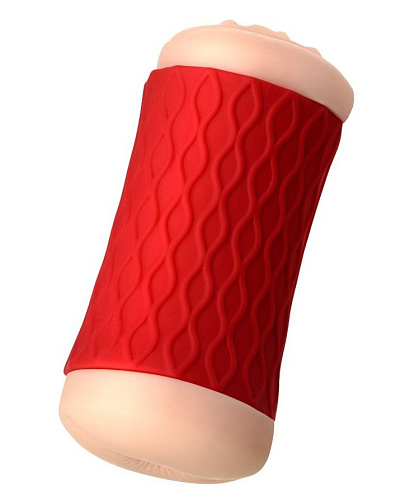 Двухсторонний мастурбатор телесного цвета в красном цилиндре JOS NADIN 784003