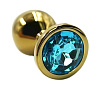 Золотистая алюминиевая анальная пробка с голубым кристаллом Kanikule KL-AL005SG (6 см)