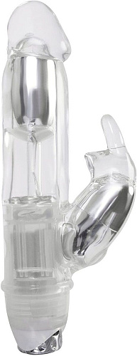 Прозрачный вибратор с клиторальным зайкой NS Novelties Lucidity Big Bang Light Up Vibe NSN-0286-51 (16 см)