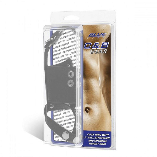 Кольцо на член и мошонку в чёрном цвете BlueLine Cock Ring With 2  Ball Stretcher And Optional Weight Ring BLM3045