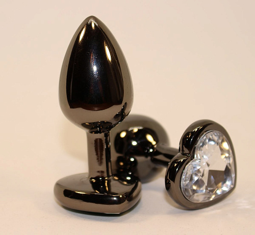 Чёрная пробка с прозрачным сердцем-кристаллом 4sexdreaM 47438-4 (7 см)