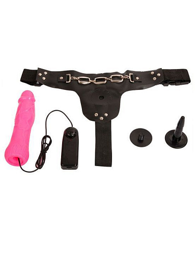 Розовый женский страпон с вибрацией Eroticon 30449 (18,5 см)