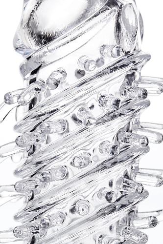 Прозрачная насадка на пенис с вибропулей и шипами A-toys TOYFA A-Toys 768014 (13,4 см)