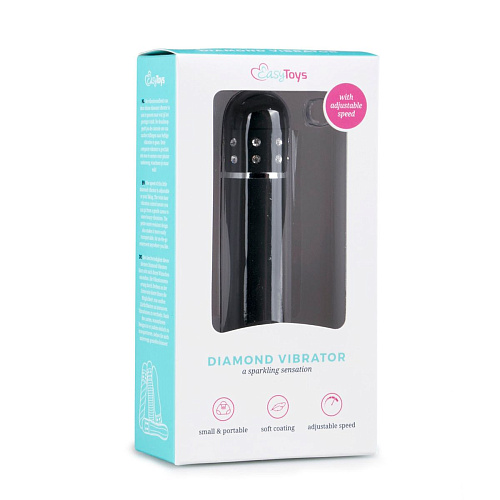 Чёрный мини-вибратор со стразами EDC Wholesale Diamond Vibrator ET089BLK (11,4 см)