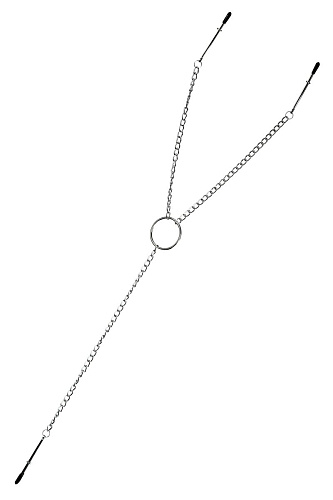 Серебристые зажимы для сосков и клитора на цепочке ToyFa 705005