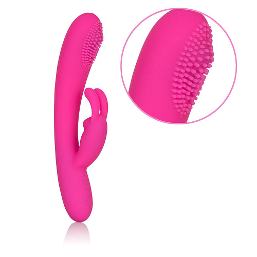 Розовый перезаряжаемый вибромассажёр California Exotic Novelties Embrace Massaging Rabbit SE-4609-20-3