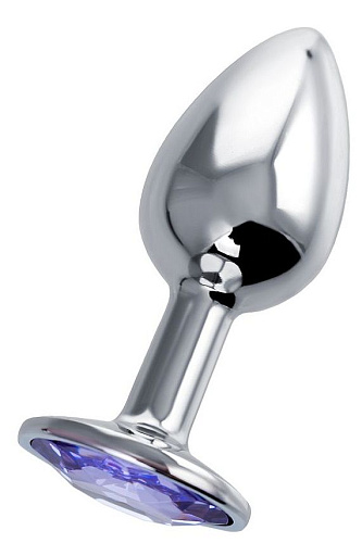 Серебристая гладкая коническая анальная пробка с фиолетовым кристаллом Штучки-дрючки 690120 (7 см)