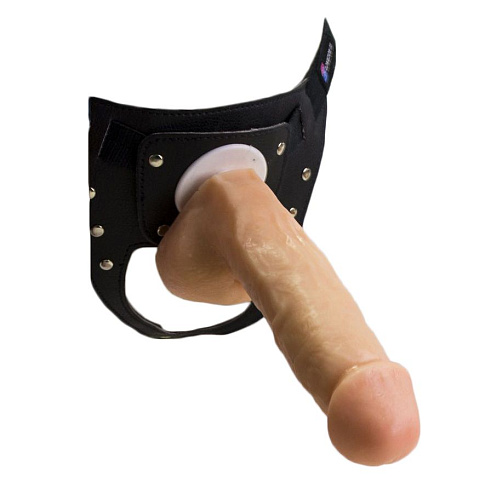 Фаллоимитатор с мошонкой телесного цвета на регулируемых трусиках с плагом LOVETOY (А-Полимер) 281203 (17,8 см)