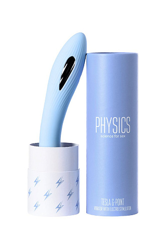 Голубой силиконовый вибратор с электростимуляцией ToyFa TESLA G-POINT 796004 (21 см)