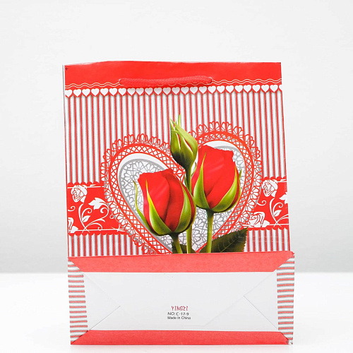 Красный подарочный пакет Сима-Ленд «От всего сердца» 3821384 (23×18×8,5 см)