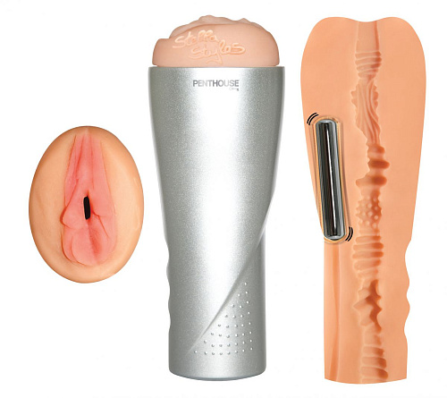 Серебристая мастурбатор-вагина с вибрацией Topco Sales Penthouse Deluxe Stella Styles 1091283
