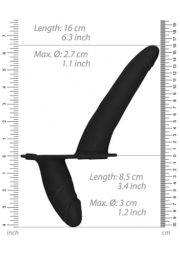 Чёрный двойной вибрострапон Shots Media BV Double Vibrating Silicone Strap-On Adjustable OU467BLK (15,5 см)