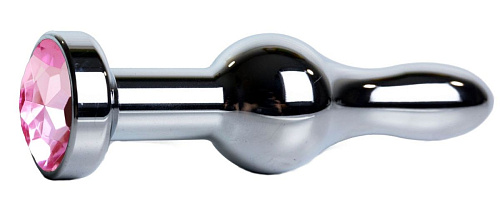 Серебристая каплевидная анальная пробка с нежно-розовым кристаллом Vandersex 168-P (10,5 см)