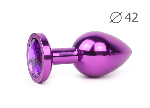 Коническая фиолетовая анальная втулка с фиолетовым кристаллом Anal Jewelry Plug VL-04 (9,3 см)