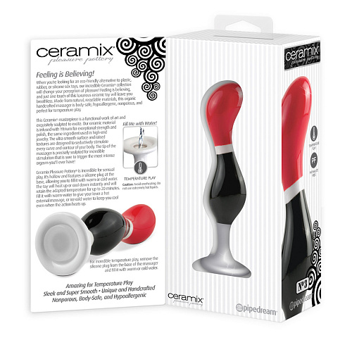 Анальный керамический стимулятор красный с чёрным Pipedream CERAMIX №3 PD4903-00 (8,8 см)