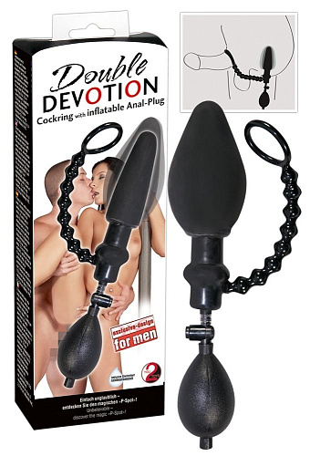 Чёрный стимулятор 2-в-1 эрекционное кольцо и анальный расширитель Orion Double Devotion 0506710