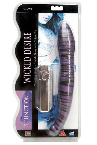 Двусторонний многоскоростной вибратор фиолетово-чёрного цвета с пультом Dream Toys 20254 (30 см)