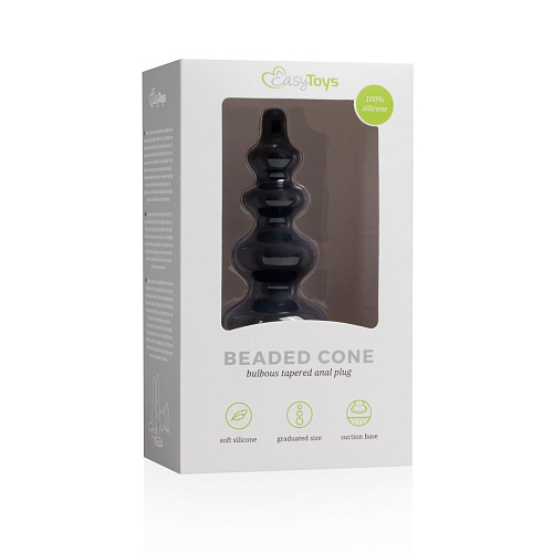 Чёрная фигурная анальная ёлочка EDC Wholesale Beaded Cone ET350BLK (13,5 см)