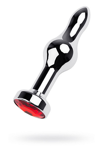 Серебристый анальный плаг с красным кристаллом ToyFa 717037-9 (10 см)