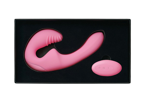 Нежно-розовый безремневой страпон с пультом ДУ Главсексмаг GSM101030 (17,5 см)