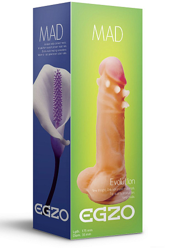 Телесный фаллоимитатор с мошонкой, присоской и усиками вокруг головки EGZO Mad Spike SVS001 (17,5 см)