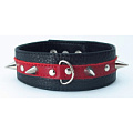 Чёрно-красный ошейник из кожи с шипами БДСМ арсенал 55012