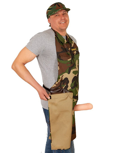 Зелёный камуфляжный фартук с фаллосом LOVETOY (А-Полимер) «Нагибатор» КФ-010