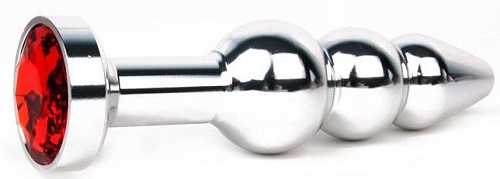 Удлинённая серебристая анальная втулка с красным кристаллом Anal Jewelry Plug QSLV-16 (11,3 см)