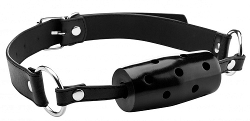 Чёрный кляп Shots Media BV Cylinder OU122BLK