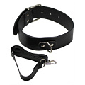 Чёрный ошейник с карабином и поводком Eroticon P3346B
