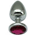 Серебристая анальная пробка с малиновым кристаллом Eroticon P3402M-02 (9 см)