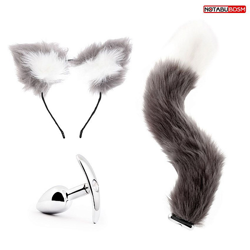 Игровой набор в сером цвете: ободок-ушки, анальная пробка, хвостик Bior toys NTB-80629