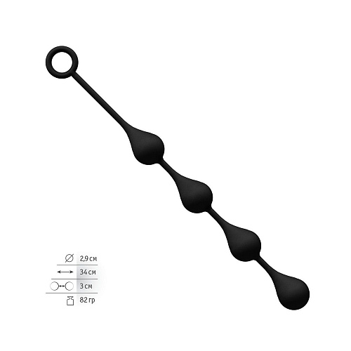 Чёрная анальная цепочка из 4 каплевидных шариков Сумерки богов 3650-04 BX DD (34 см)