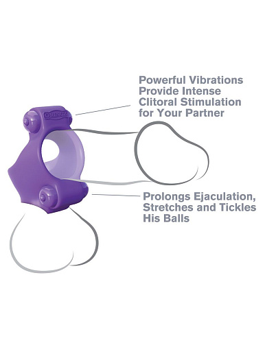Фиолетовое эрекционное кольцо с двумя виброэлементами Pipedream Squeeze Play Couples Ring PD5808-12