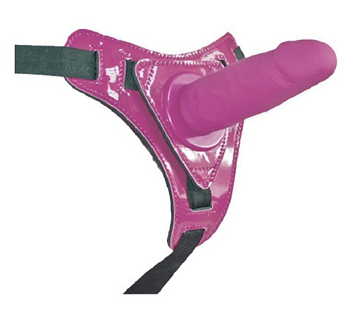 Розовый страпон на лакированных трусиках Howells 92001pink (12 см)