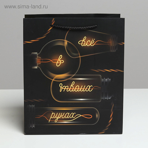 Чёрный подарочный пакет Сима-Ленд «Все в твоих руках» 4733844 (27×23×11,5 см)