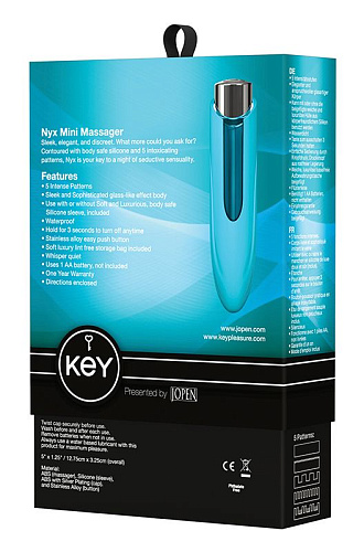 Голубой вибратор со снимающейся насадкой Jopen Nyx JO-8045-05-3 (12,7 см)