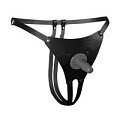 Чёрные кожаные трусики для страпона Bior toys NTB-80362