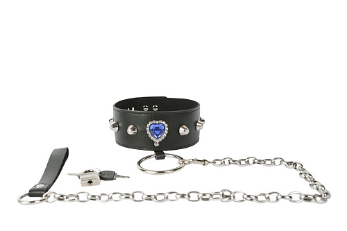 Чёрный дизайнерский ошейник с поводком Пикантные штучки DP077