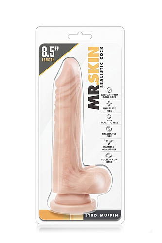 Телесный фаллоимитатор на присоске Blush Novelties Dr. Skin Realistic Cock Stud Muffin BL-11393 (21,6 см)