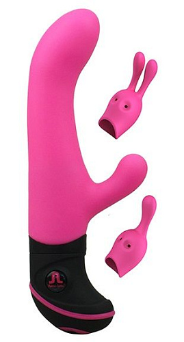 Ярко-розовый вибратор с клиторальным стимулятором и насадками к нему Adrien Lastic Butch Cassidy 10761 (20 см)