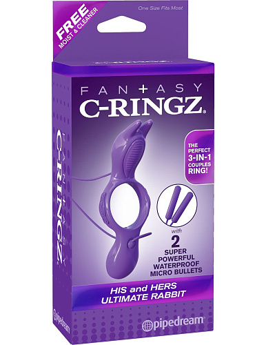 Фиолетовое эрекционное кольцо с вибрацией Pipedream His And Hers Ultimate Rabbit PD5823-12