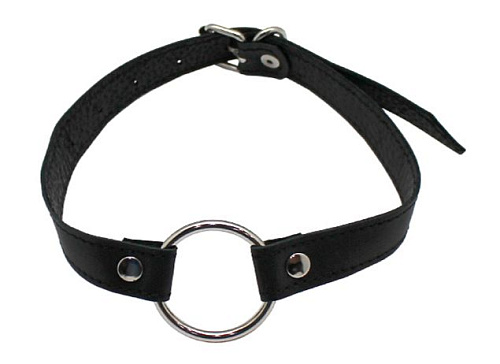 Чёрный кляп-расширитель с металлическим кольцом Подиум Р44