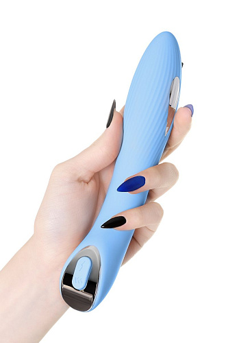 Голубой силиконовый вибратор с электростимуляцией ToyFa TESLA G-POINT 796004 (21 см)