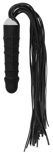 Чёрная плеть с рукоятью-фаллосом Shots Media BV Whip with Realistic Silicone Dildo OU260BLK (45,5 см)