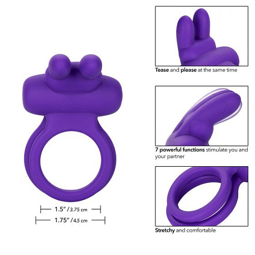Фиолетовое двойное эрекционное кольцо California Exotic Novelties Silicone Rechargeable Dual Rockin Rabbit SE-1843-20-3