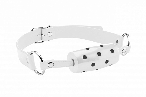 Белый резиновый кляп-цилиндр на кожаных ремешках Shots Media BV Cylinder OU122WHT